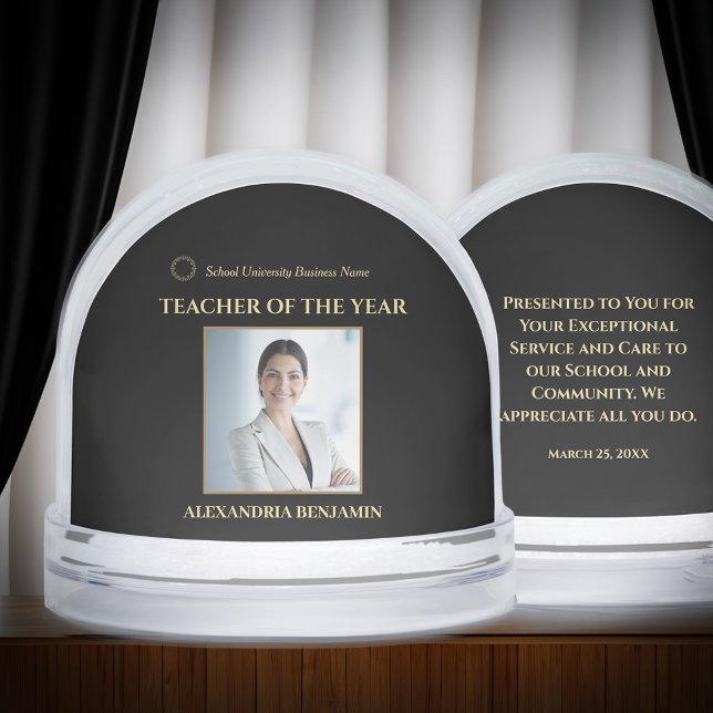 Teacher of the Year Photo Logo Gold Business  Snow Globe (Teacher of the Year Photo Logo Gold Snow Globe is great to give for award events or  just because. )