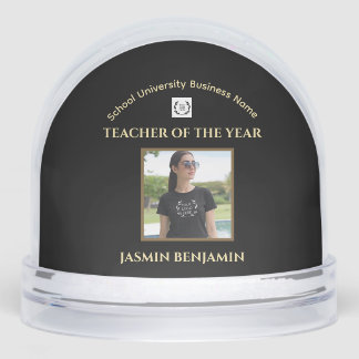 Teacher of the Year Photo Logo Gold Business Snow Globe