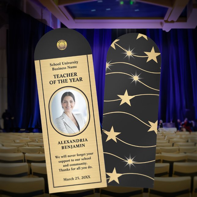 Teacher of the Year Photo Logo Gold Favors Custom  Bookmarks (Teacher of the Year Photo Logo Gold Favors Custom Bookmarks to give to attendees as a keepsake. )
