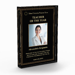 Teacher of the Year Photo Logo Gold Personalize  Acrylic Award