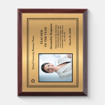 Teacher Of The Year Photo Logo Gold Personalize Award Plaque 