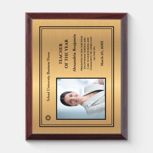 Teacher of the Year Photo Logo Gold Personalize Award Plaque | Zazzle