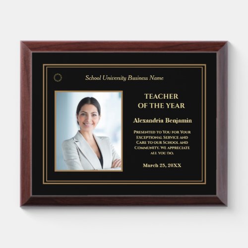 Teacher of the Year Photo Logo Gold Personalize   Award Plaque