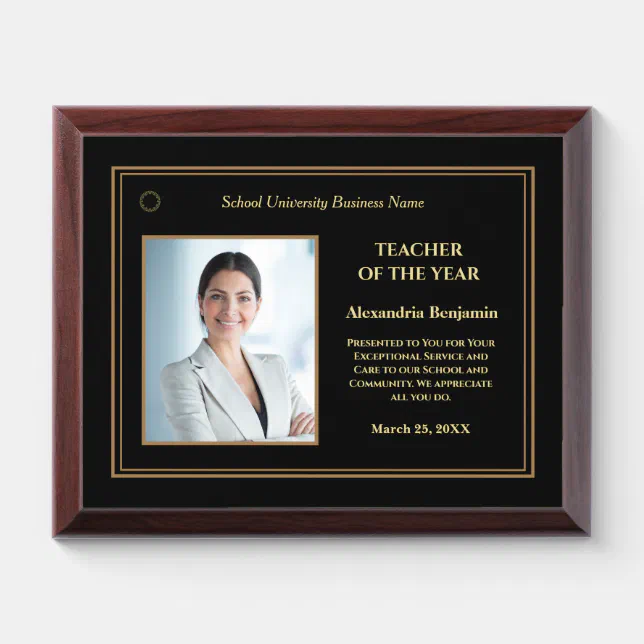 Teacher of the Year Photo Logo Gold Personalize Award Plaque | Zazzle