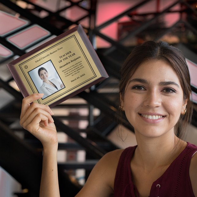 Teacher of the Year Photo Logo Gold Personalize   Award Plaque (Creator Uploaded)