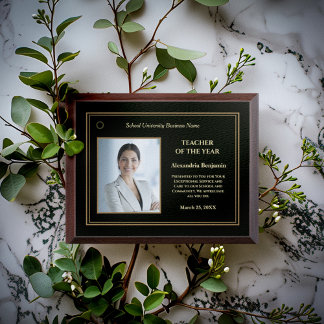 Teacher of the Year Photo Logo Gold Personalize Award Plaque