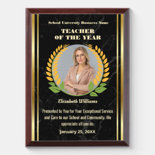 Teacher of the Year Photo Logo Gold Personalized A Award Plaque