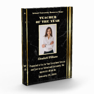 Teacher of the Year Photo Logo Gold Personalized Acrylic Award