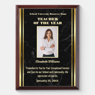 Teacher of the Year Photo Logo Gold Personalized Award Plaque