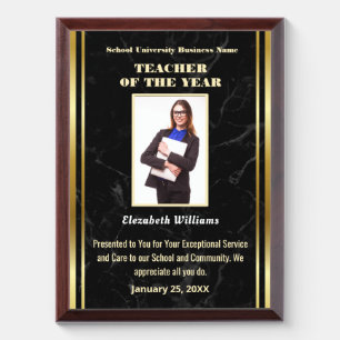 Teacher of the Year Photo Logo Gold Personalized Award Plaque