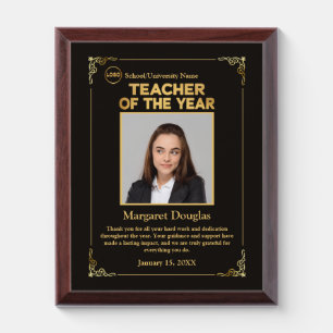 Teacher of the Year Photo & Message   Gold & Black Award Plaque