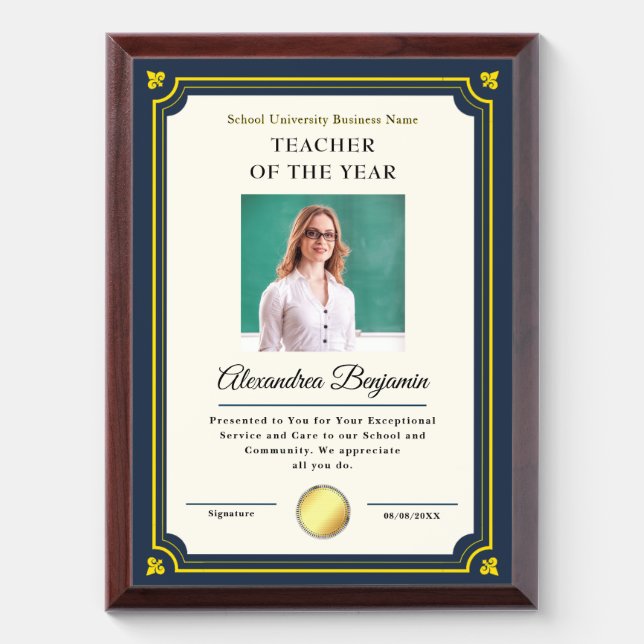 Teacher of the Year Photo  Personalize Award Plaque (Vertical)