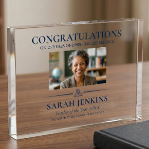 Teacher of the Year Recognition Appreciation Photo Acrylic Award