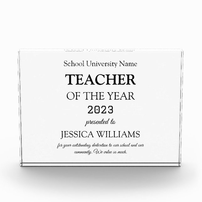Teacher of the Year Teaching Education School  Acrylic Award (Front)