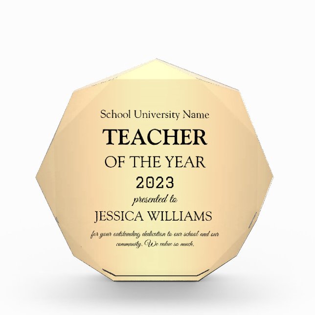 Teacher of the Year Teaching Education School  Acrylic Award (Front)