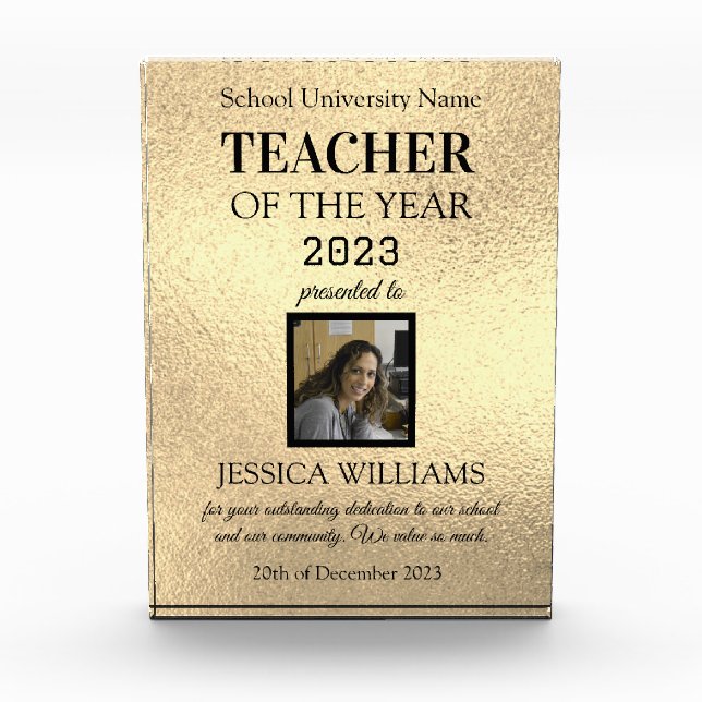 Teacher of the Year Teaching Education School  Acrylic Award (Front)
