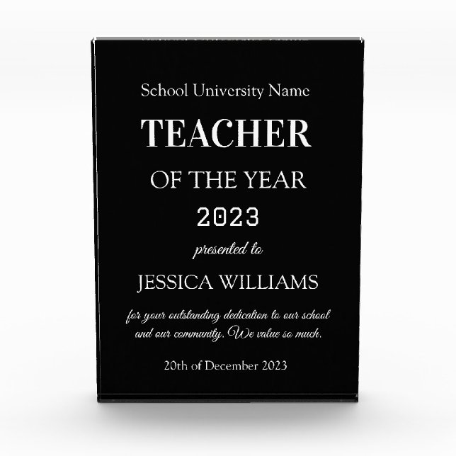 Teacher of the Year Teaching Education School  Acrylic Award (Front)