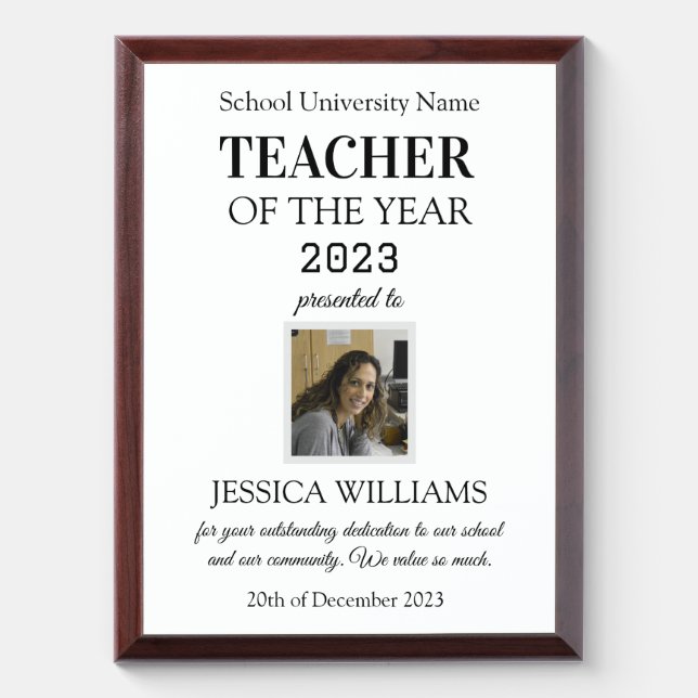 Teacher of the Year Teaching Education School  Award Plaque (Vertical)