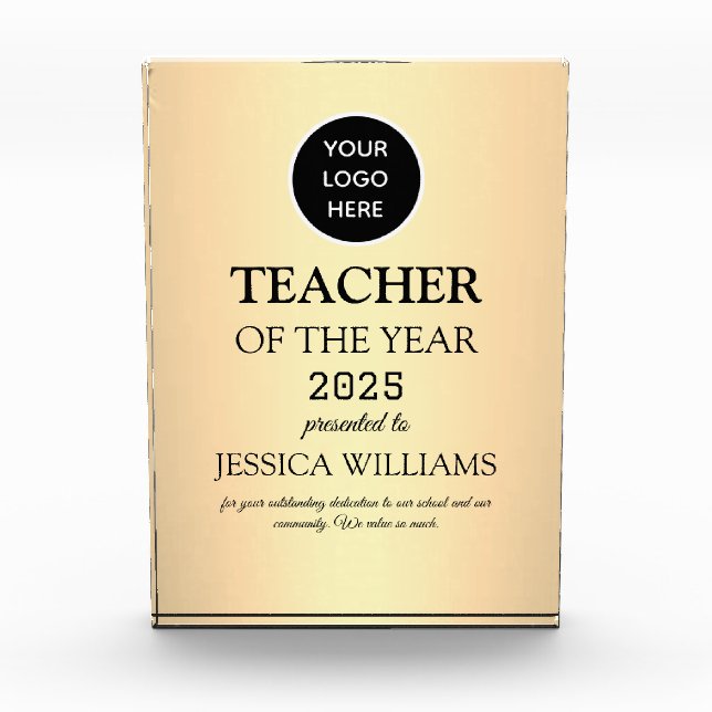 Teacher of the Year Teaching Education School Logo Acrylic Award (Front)