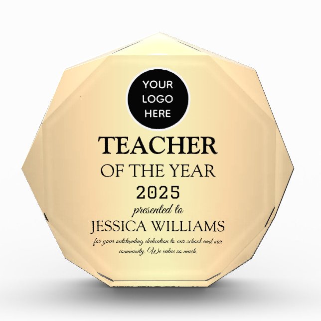Teacher of the Year Teaching Education School Logo Acrylic Award (Front)