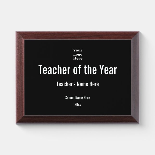Teacher of the Year with Your Logo Here Template Award Plaque (Horizontal)