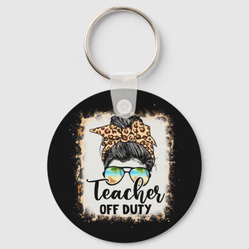 Teacher Off Duty Messy Bun Leopard Glasses Summer Keychain