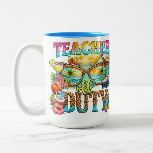 Teacher off duty summer vibes Two-Tone coffee mug (Left)