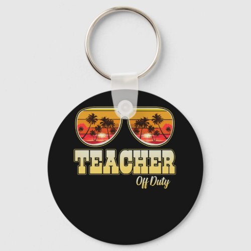 Teacher Off Duty Sunglasses Palm Tree Beach Sunset Keychain