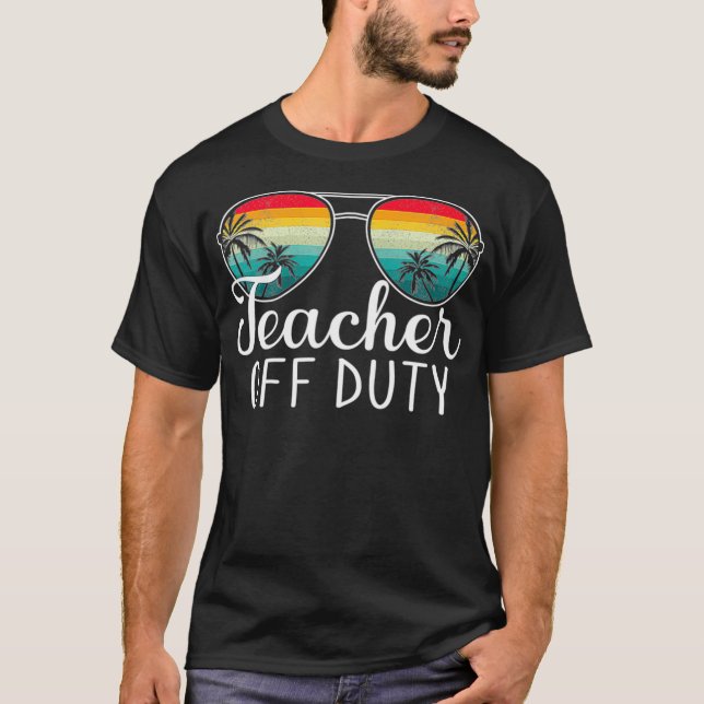 Teacher Off Duty Sunglasses Palm Tree Beach Sunset T-Shirt (Front)