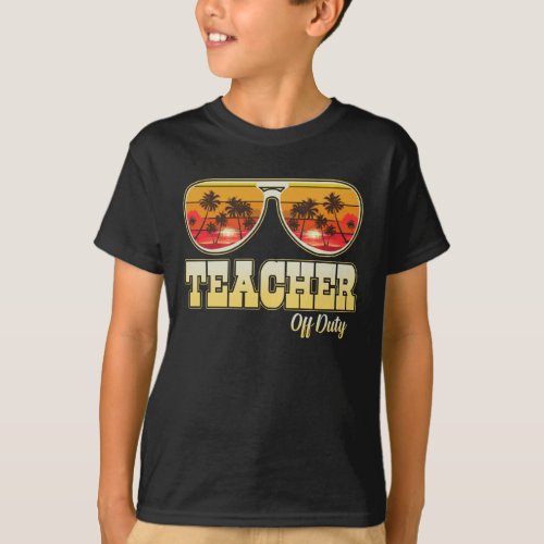 Teacher Off Duty Sunglasses Palm Tree Beach Sunset T_Shirt