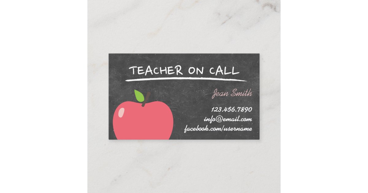 Teacher On Call Cute Apple Chalkboard Business Card Zazzle Com