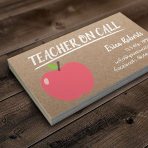 Teacher on Call Cute Apple Rustic Kraft Business Card