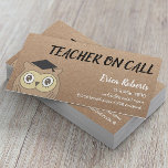 Teacher on Call Cute OWL Rustic Kraft Business Card<br><div class="desc">Teacher on Call Cute OWL Rustic Kraft Business Card.</div>