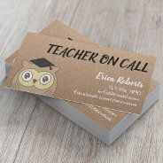 Teacher On Call Cute Owl Rustic Kraft Business Card at Zazzle