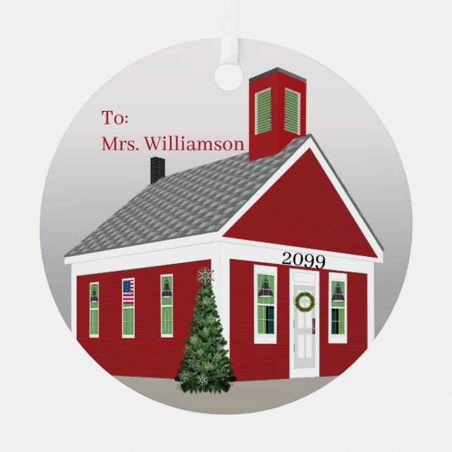 Teacher One Room School House Round Christmas  Metal Ornament (Front)