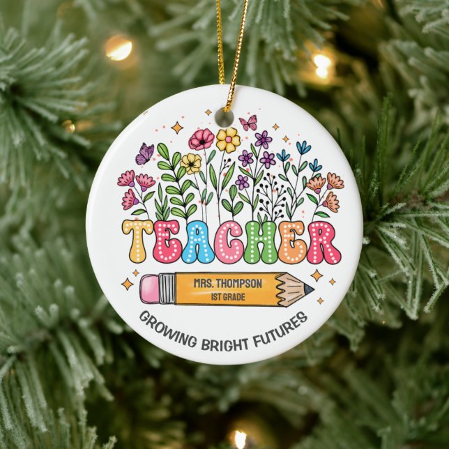 Teacher Ornament Wildflowers Personalized  Holiday (Tree)