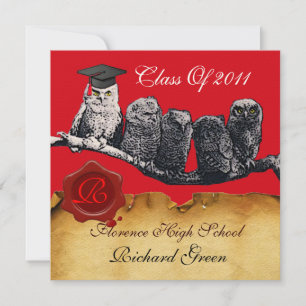 TEACHER OWL GRADUATION PARCHMENT WAX SEAL MONOGRAM INVITATION