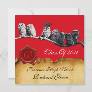 TEACHER OWL GRADUATION PARCHMENT WAX SEAL MONOGRAM INVITATION