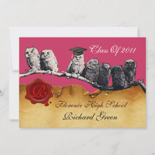TEACHER OWL GRADUATION PARCHMENT WAX SEAL MONOGRAM INVITATION