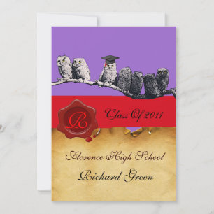 TEACHER OWL GRADUATION PARCHMENT WAX SEAL MONOGRAM INVITATION