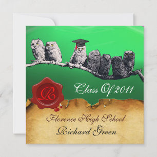 TEACHER OWL GRADUATION PARCHMENT WAX SEAL MONOGRAM INVITATION