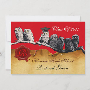 TEACHER OWL GRADUATION PARCHMENT WAX SEAL MONOGRAM INVITATION