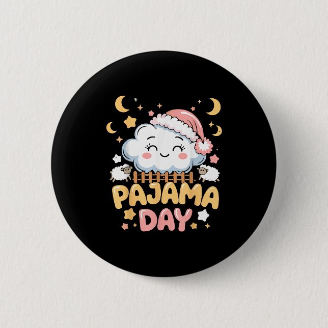 Teacher Pajama Day Shirt, Funny Cloud Sleever Scho Button (Front)