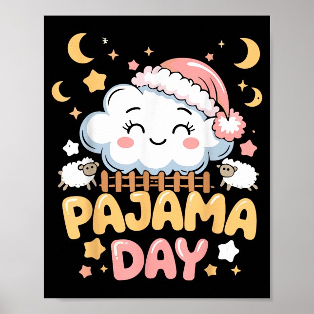 Teacher Pajama Day Shirt, Funny Cloud Sleever Scho Poster (Front)