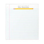 Teacher Pencil Lined Notebook Paper Notepad at Zazzle
