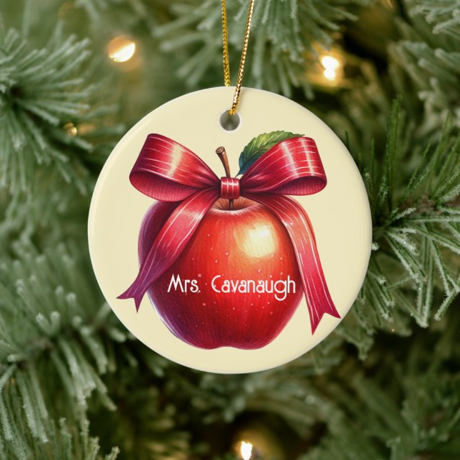 Teacher Personalized Christmas Gift Red Apple Ceramic Ornament (Tree)