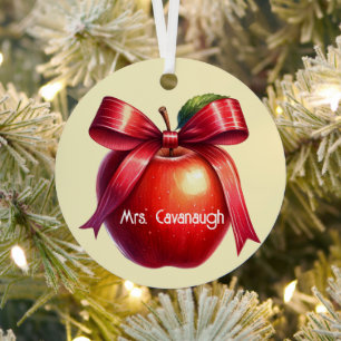 Teacher Personalized Christmas Gift Red Apple Metal Ornament