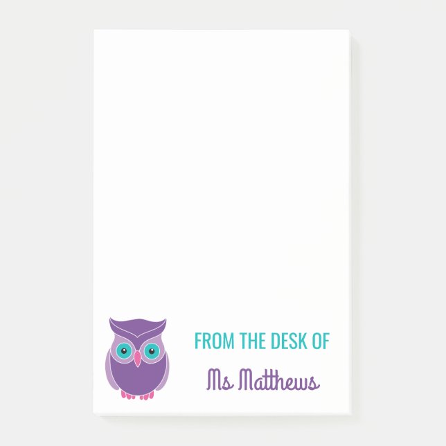 Teacher Personalized Cute Purple Owl From The Desk Post-it Notes (Front)