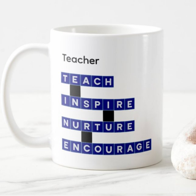 Teacher Personalized Name Values Blue Tile Coffee Mug (Creator Uploaded)