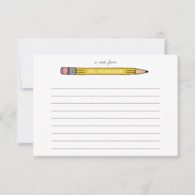 Teacher Personalized Note Cards with No. 2 Pencil (Front)